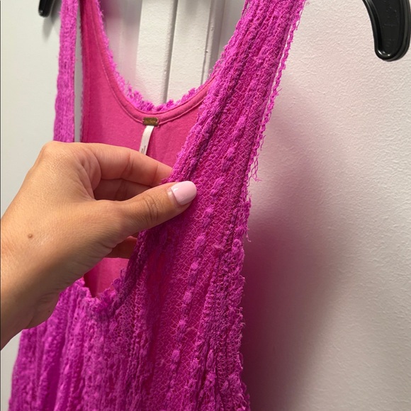 ✨Free People✨Wild Pink A-line Swing Dress V-neck Fuschia Stretch Lace Raw Hem XS - Picture 10 of 10